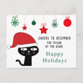 かわいいフェスティバル猫と赤いサンタハットモダン シーズンポストカード (正面)