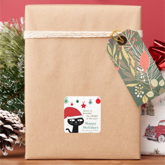 かわいいフェスティバル猫と赤いサンタハットモダン スクエアシール (クリスマス)