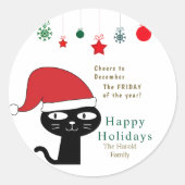 かわいいフェスティバル猫と赤いサンタハットモダン ラウンドシール (正面)