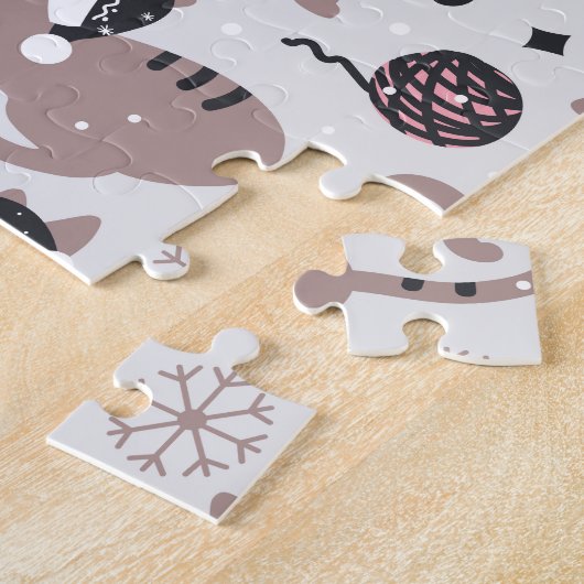 かわいいフェスティバル猫クリスマスパターン ジグソーパズル (側面)
