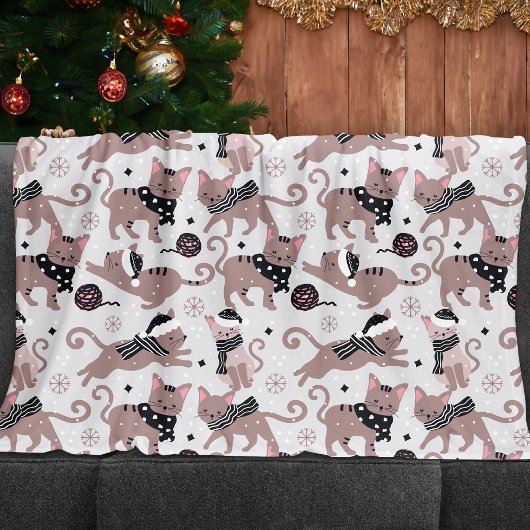 かわいいフェスティバル猫クリスマスパターン フリースブランケット