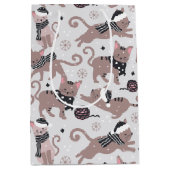 かわいいフェスティバル猫クリスマスパターン ミディアムペーパーバッグ (正面)