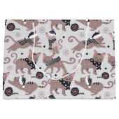 かわいいフェスティバル猫クリスマスパターン ラージペーパーバッグ (正面)