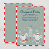 かわいいフェスティブマウスと緑のクリスマスツリー 招待状 (正面/裏面)