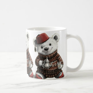 かわいいフェズ帽子をかぶったテディベアの冬のセーター姿 コーヒーマグカップ