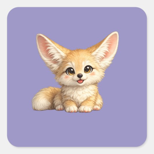 かわいいフェネックギツネの幸せなポジティブデザイン スクエアシール (正面)