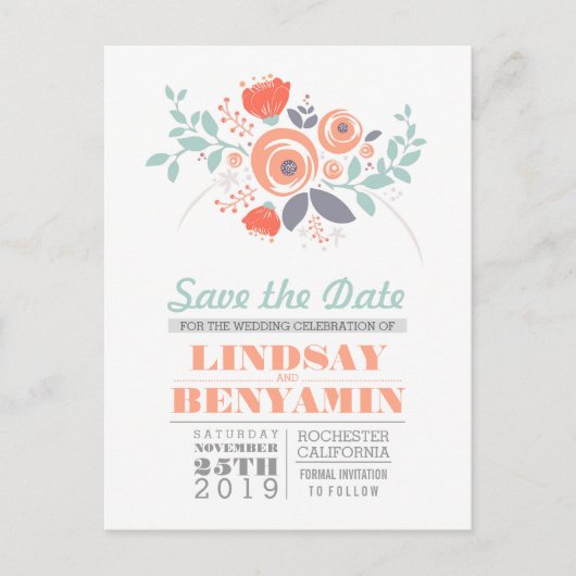 かわいいフェミニンフローラは日付はがきを保存する 案内ポストカード (正面)