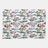 かわいいフェミニンフローラデザインパターン葉白 キッチンタオル (横)