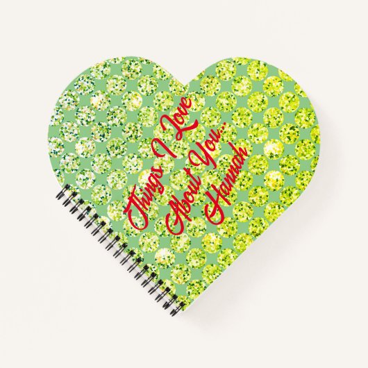 かわいいフェミニン緑の名入れ手帳 ノートブック (正面)