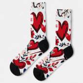 かわいいフェミニン赤いハート、フローラ。モノグラム. ソックス (左)