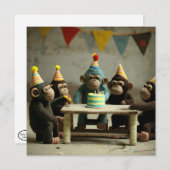 かわいいフェルトの猿の誕生日フラットグリーティングカード (正面/裏面)