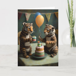 かわいいフェルトタイガース誕生日グリーティングカード カード