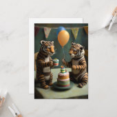 かわいいフェルトタイガース誕生日フラットグリーティングカード カード (正面/裏面インサイチュ)