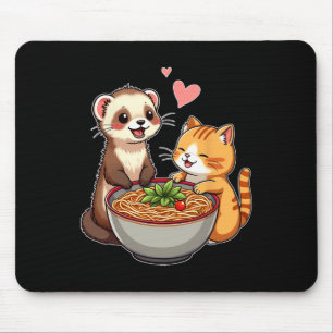かわいいフェレットと猫食べラーメン可愛い日本のA マウスパッド