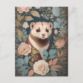 かわいいフェレットのエレガントなパステルフラワーガーデン ポストカード (正面)