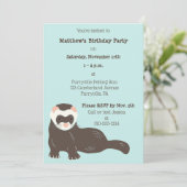 かわいいフェレットのミントグリーンとブラウンの誕生日パーティー 招待状 (スタンド正面)
