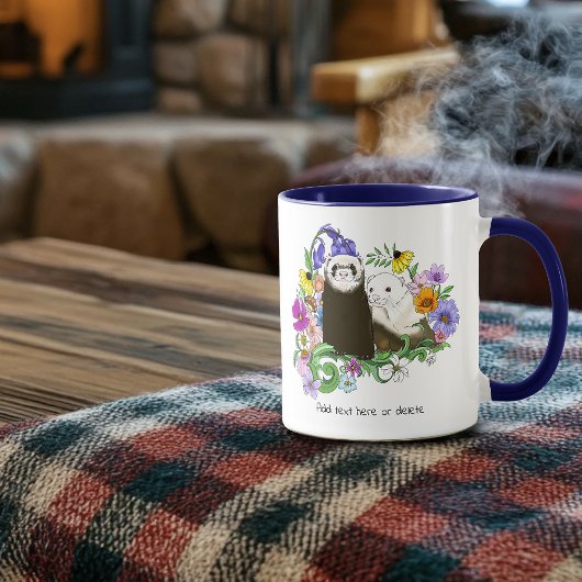 かわいいフェレットの花柄 マグカップ