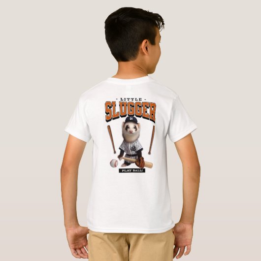 かわいいフェレットの野球選手コスプレ Tシャツ (裏面フル)