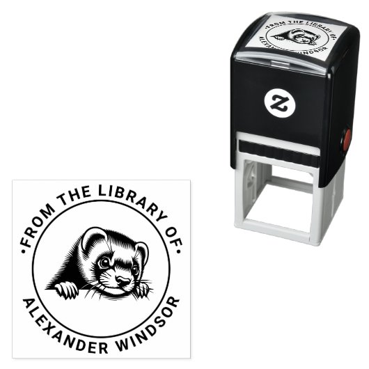 かわいいフェレットの顔が本の名前を覗く セルフインキングスタンプ (インサイチュ)