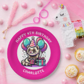 かわいいフェレットをテーマにした少女の誕生日 パーソナライズされた ペーパープレート (パーティー)