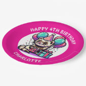 かわいいフェレットをテーマにした少女の誕生日 パーソナライズされた ペーパープレート (アングル)