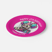 かわいいフェレットをテーマにした少女の誕生日 パーソナライズされた ペーパープレート (アングル)