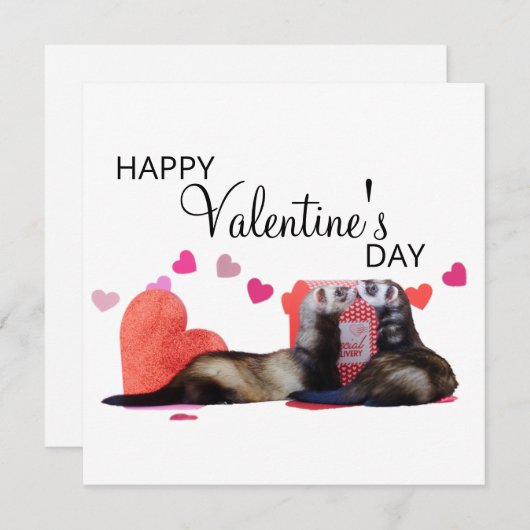 かわいいフェレットバレンタインデーハートラブ シーズンカード (正面/裏面)