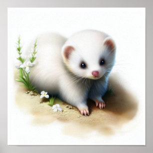 かわいいフェレット絵を描の3D水彩画 ポスター