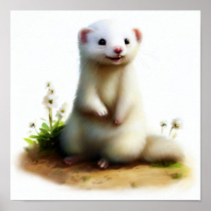 かわいいフェレット絵を描の3D水彩画 ポスター