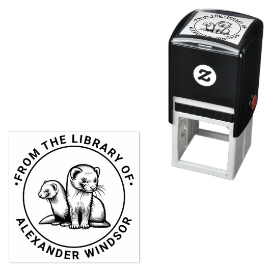 かわいいフェレット2匹 ライブラリーの本の名前 セルフインキングスタンプ (インサイチュ)