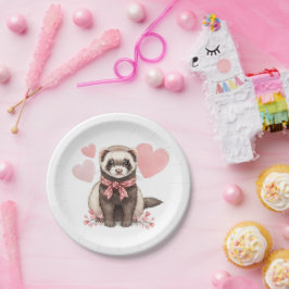 かわいいフェレット かわいい ピンクのハートのイラスト ペーパープレート