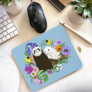 かわいいフェレット フローラル マウスパッド