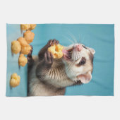 かわいいフェレー食べ物トのチーズパフ キッチンタオル (横)