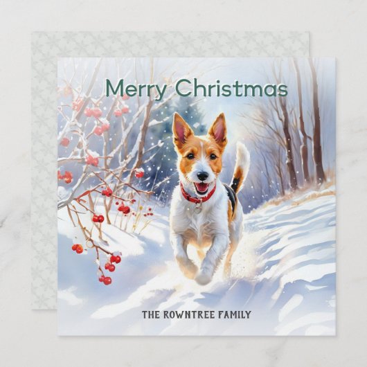 かわいいフォックス・テリアの犬の雪のクリスマス シーズンカード (正面/裏面)