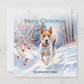 かわいいフォックス・テリアの犬の雪のクリスマス シーズンカード (正面)