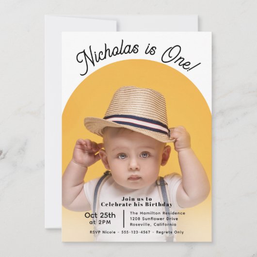 かわいいフォトアーチこども誕生日パーティー 招待状 (正面)