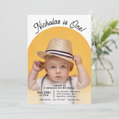 かわいいフォトアーチこども誕生日パーティー 招待状 (スタンド正面)