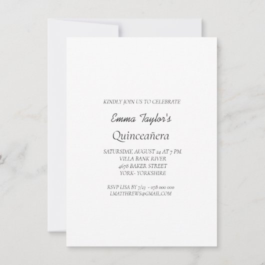 かわいいフォトキンセニェラ誕生日パーティーの招待 招待状 (裏面)