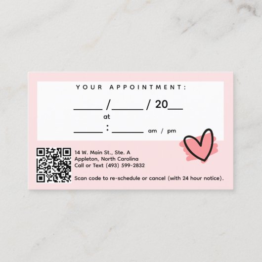 かわいいフォトグラファーのカメラブラック&ピンクアポイントメント 名刺 (裏面)