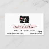 かわいいフォトグラファーのカメラブラック&ピンクアポイントメント 名刺 (正面)