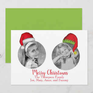 かわいいフォトコラージサンタクロース帽子のクリスマス シーズンカード