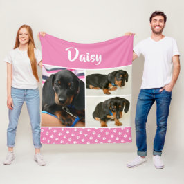かわいいフォトコラージュのペット犬の名前 フリースブランケット