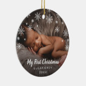 かわいいフォトスノーフレークベビー初めてのクリスマス セラミックオーナメント (右)