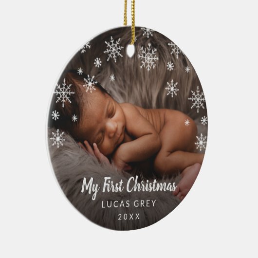 かわいいフォトスノーフレークベビー初めてのクリスマス セラミックオーナメント (右)