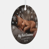 かわいいフォトスノーフレークベビー初めてのクリスマス メタルオーナメント (正面右)