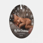 かわいいフォトスノーフレークベビー初めてのクリスマス メタルオーナメント (正面左)