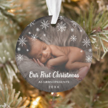 かわいいフォトスノーフレーク祖父母の初めてのクリスマス