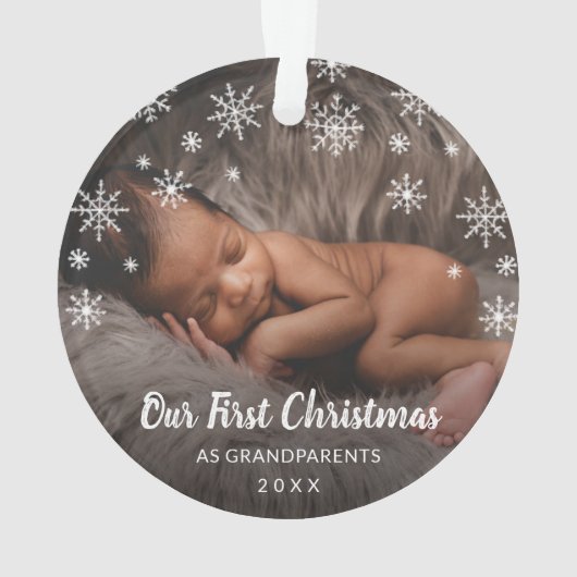 かわいいフォトスノーフレーク祖父母の初めてのクリスマス オーナメント (裏面)