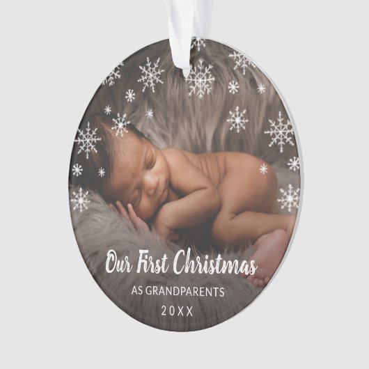 かわいいフォトスノーフレーク祖父母の初めてのクリスマス オーナメント (正面)