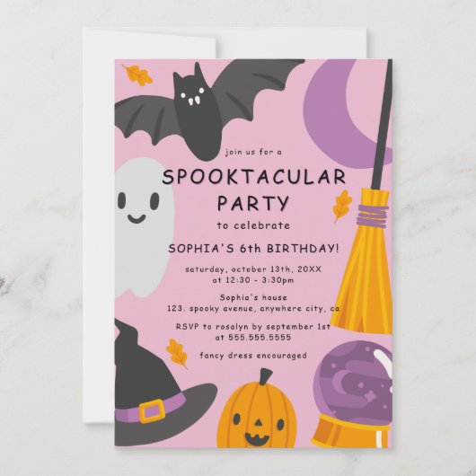 かわいいフォトハロウィーン子供の誕生日 招待状 (正面)